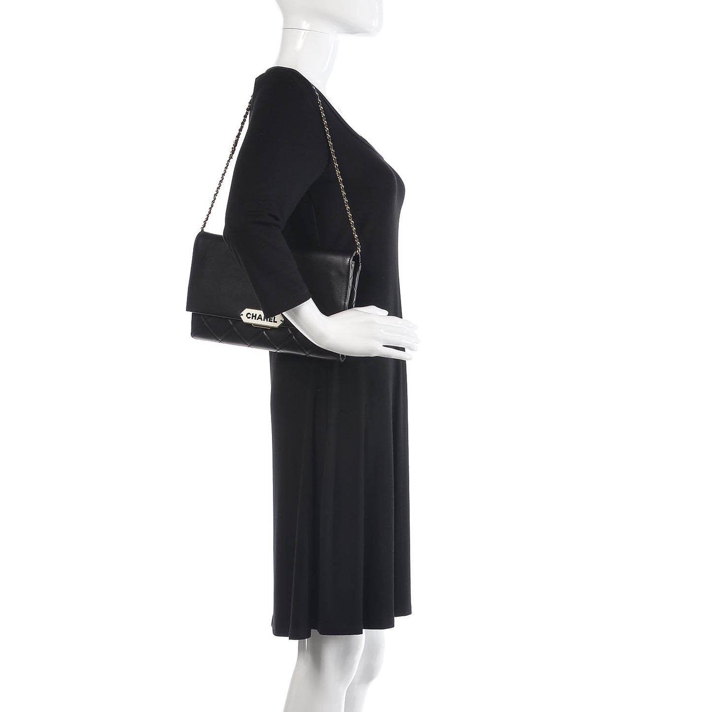 Lambskin Quilted Retro Label Clutch Black