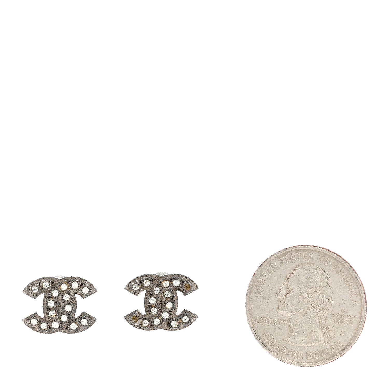 Chanel Crystal Timeless CC Earrings Silver 2 of 6