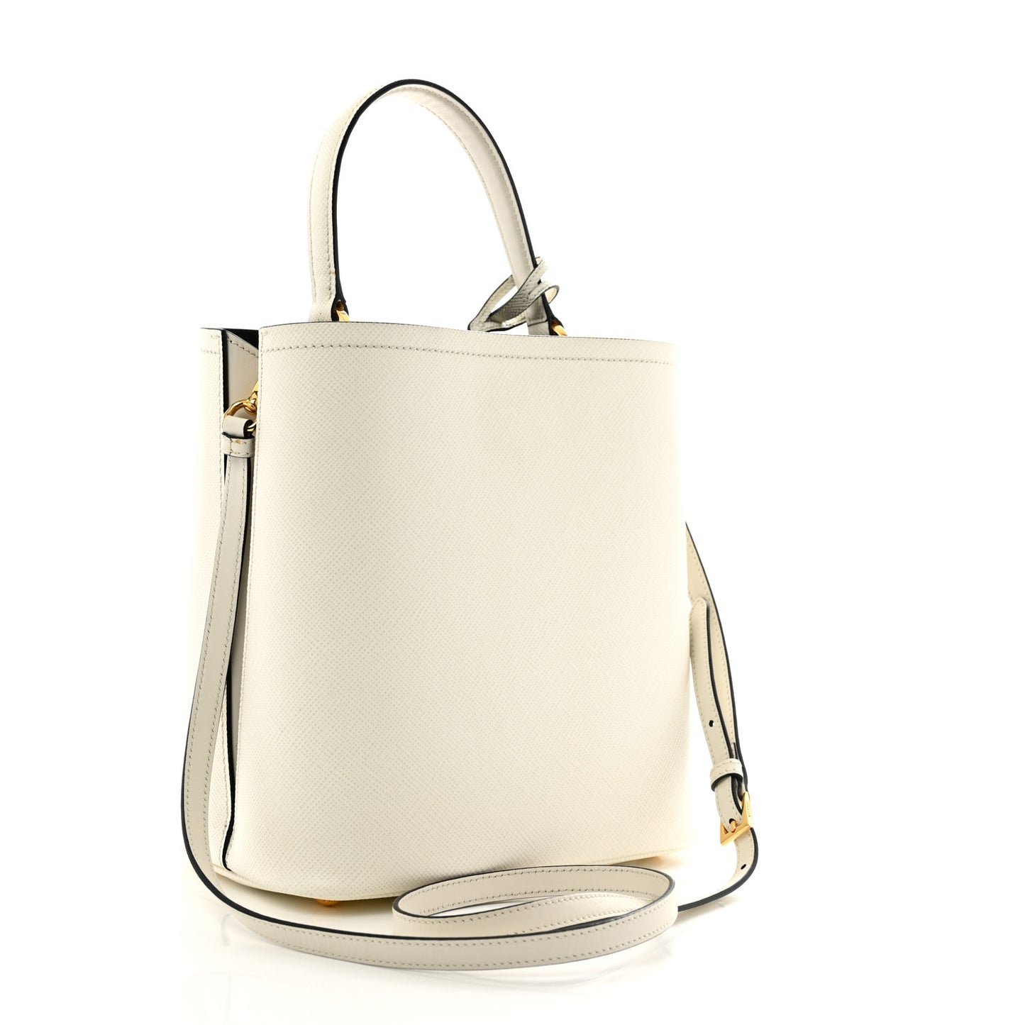 Saffiano Cuir Medium Panier Bucket Bag Bianco Black