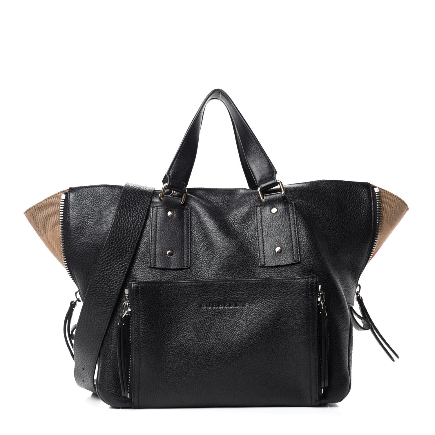 Burberry Grainy Calfskin House Check Tote Black 1 of 13