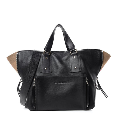Burberry Grainy Calfskin House Check Tote Black 1 of 13
