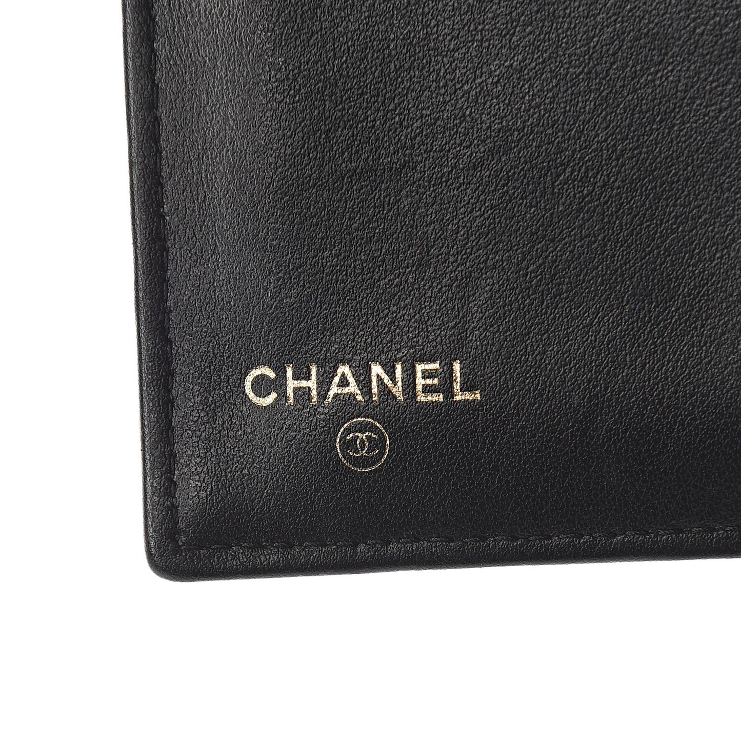 Goatskin Stitched Small Golden CC Flap Wallet Black