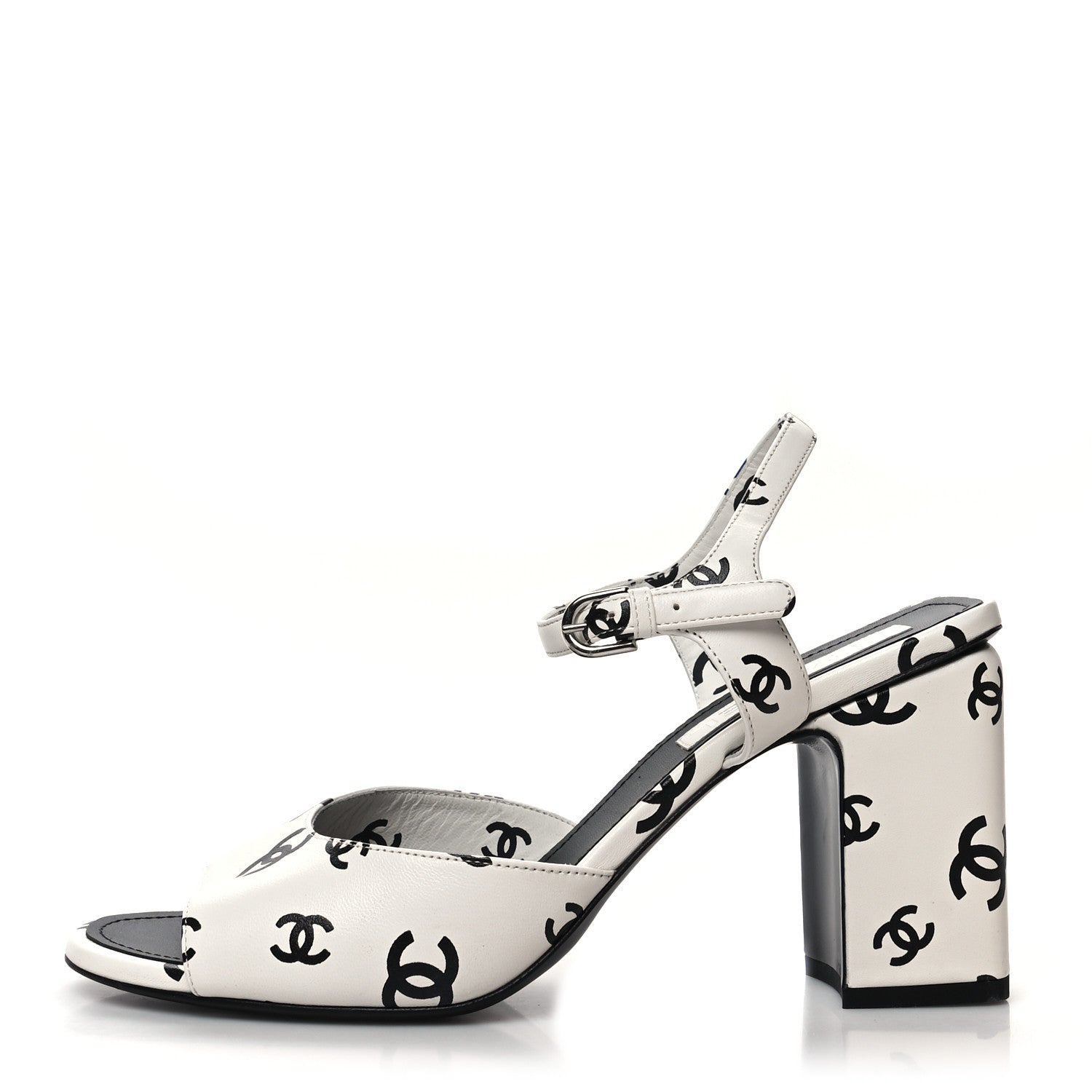 Chanel Printed Lambskin CC Sandals 41 White Black 1 of 8