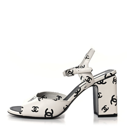 Chanel Printed Lambskin CC Sandals 41 White Black 1 of 8