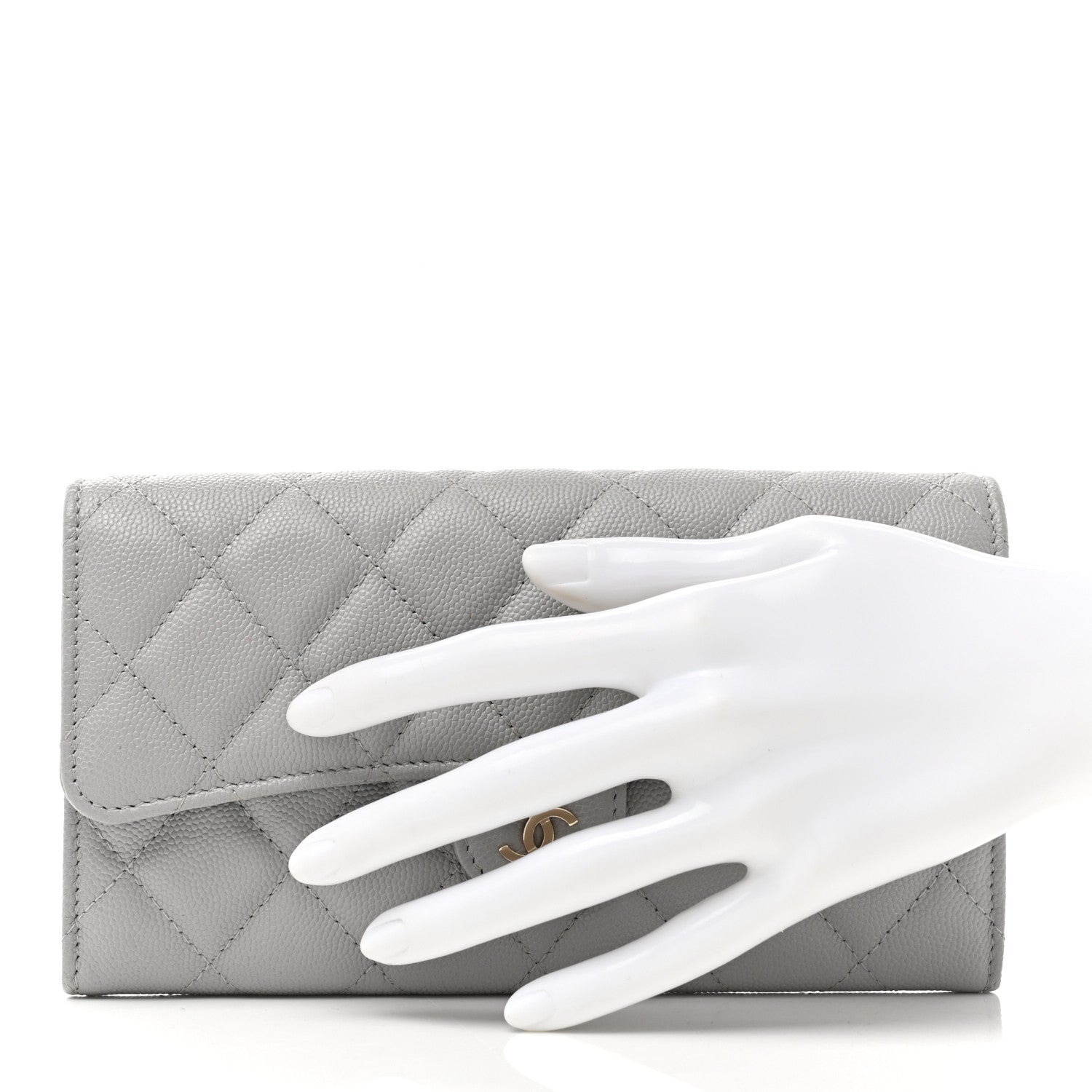 Chanel Caviar Quilted Large Gusset Flap Wallet Grey 2 of 7