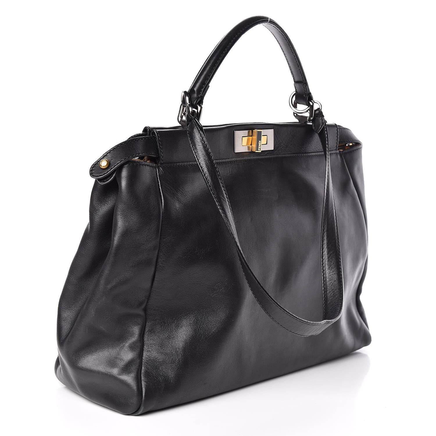Fendi Calfskin Calf Hair Leopard Print Large Peekaboo Iconic Satchel Black 3 of 17
