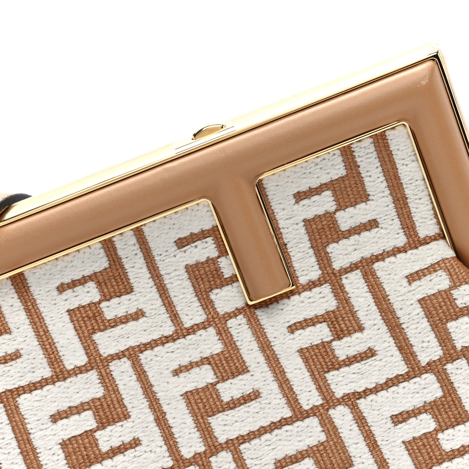 Fendi Raffia Chenille Shiny Nappa FF 1974 Small Fendi First Natural White Miele Scuro 8 of 10