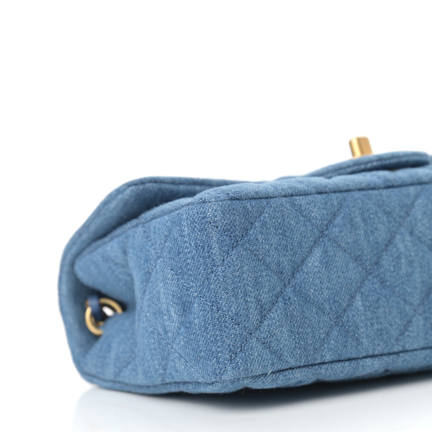Denim Quilted Mini Pearl Crush Rectangular Flap Blue