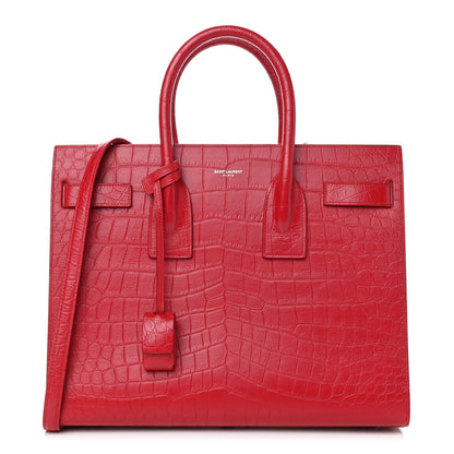 Saint Laurent Calfskin Crocodile Embossed Small Sac De Jour Eros Red 1 of 4