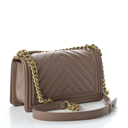 Chanel Calfskin Chevron Quilted Medium Boy Flap Beige 2 of 10