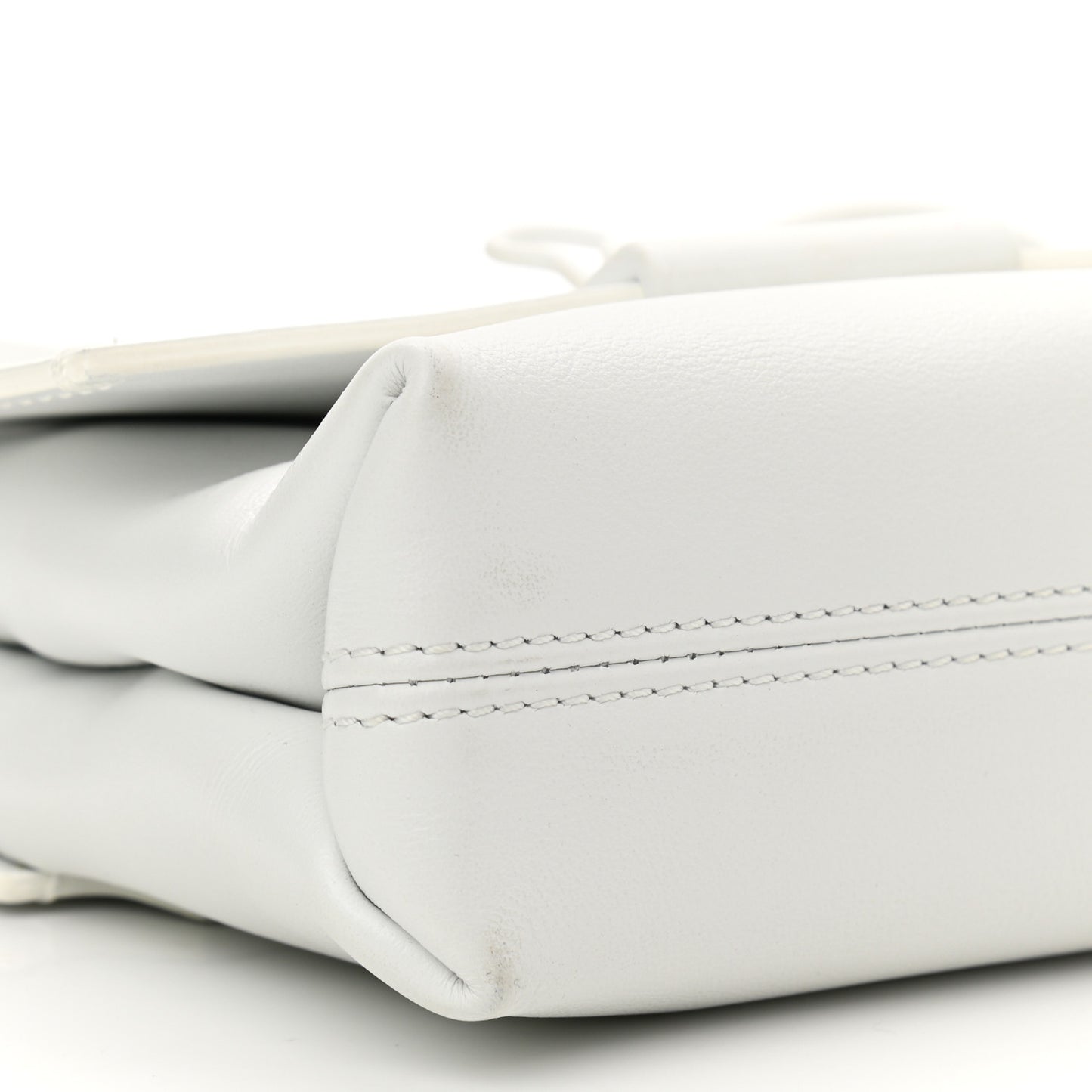 Calfskin Striped Diag Binder Flap Bag White