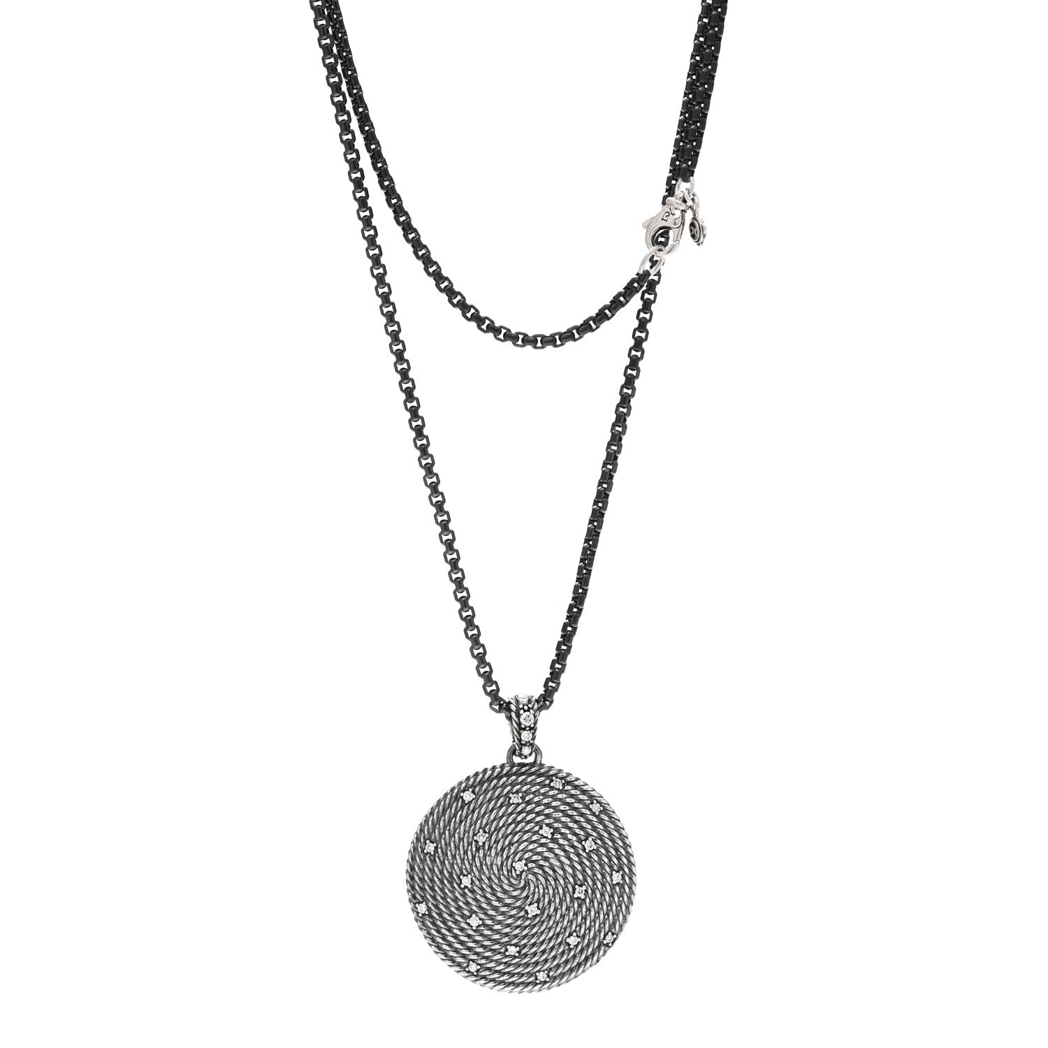 David Yurman Darkened Sterling Silver Diamond Large Cable Coil Pendant Necklace 1 of 5