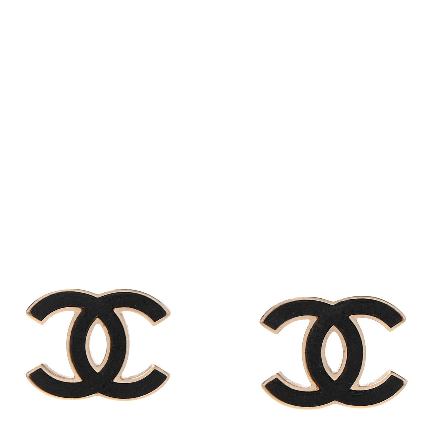 Chanel Lambskin CC Earrings Black Gold 1 of 6