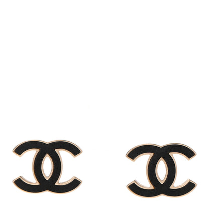 Chanel Lambskin CC Earrings Black Gold 1 of 6