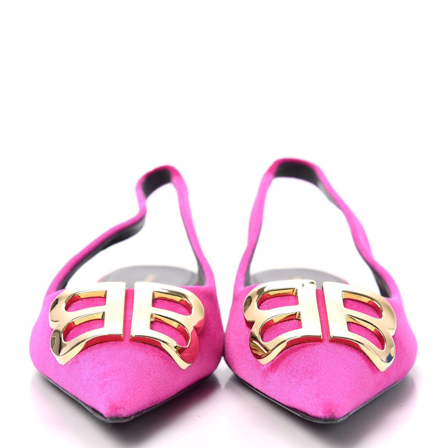 Balenciaga Velvet BB Knife Pointy Toe Slingback Flats 37.5 Pink 2 of 12