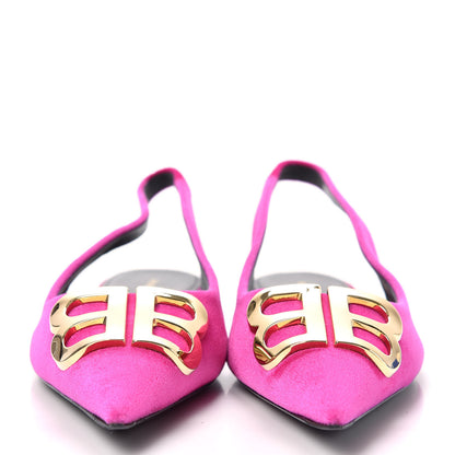 Balenciaga Velvet BB Knife Pointy Toe Slingback Flats 37.5 Pink 2 of 12
