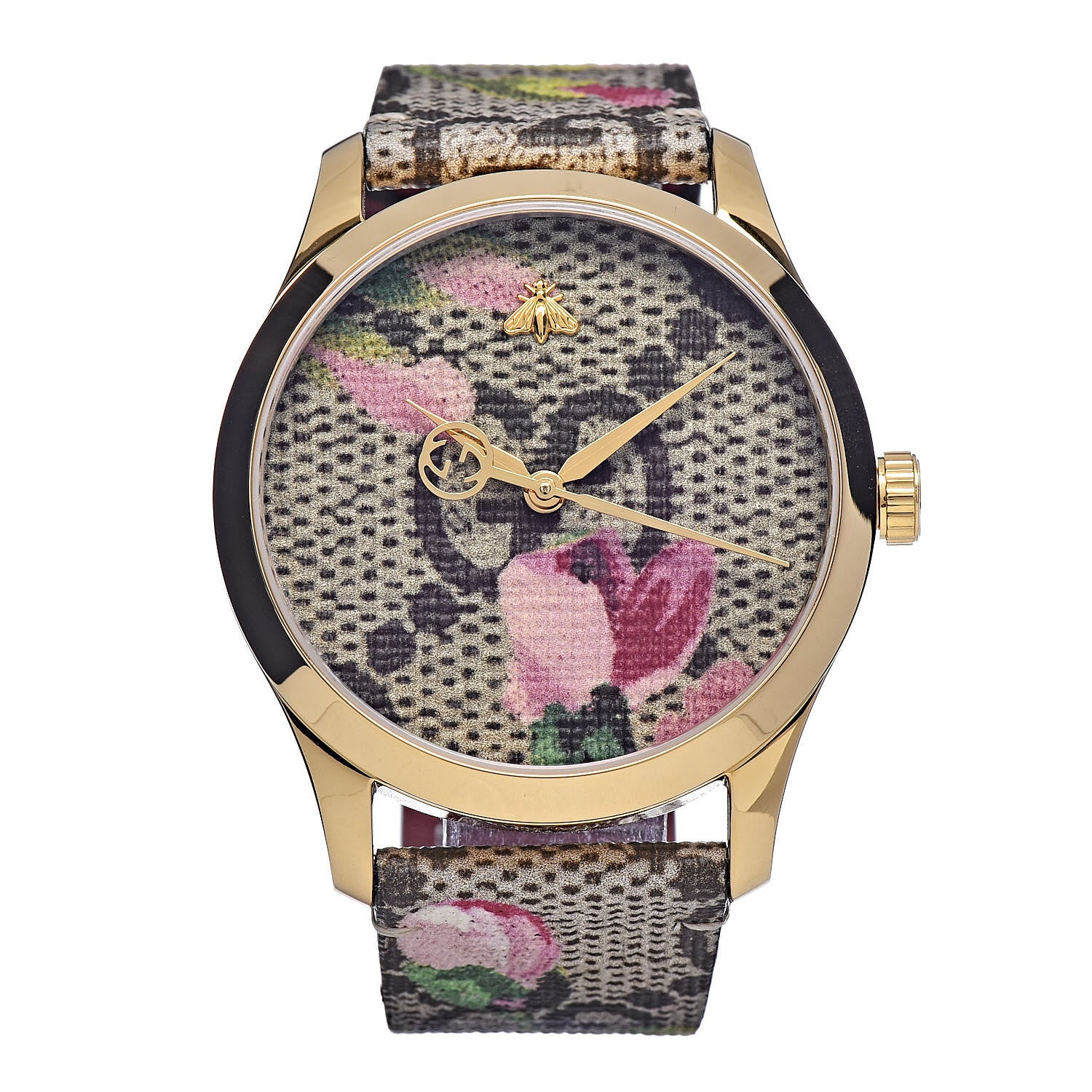 Gucci Stainless Steel Canvas 38mm G-Timeless Supreme GG Blooms Quartz Watch Brown 1 of 9