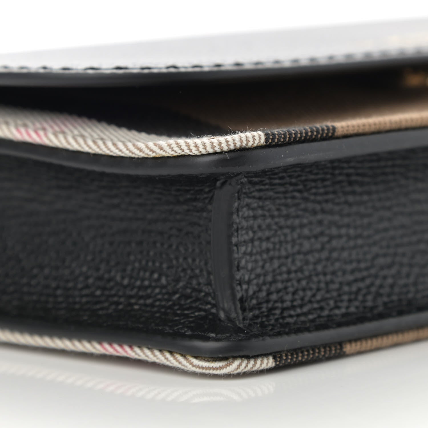 Burberry Grained Calfskin House Check Tartan Mix Hampshire Wallet On Chain Black 9 of 10