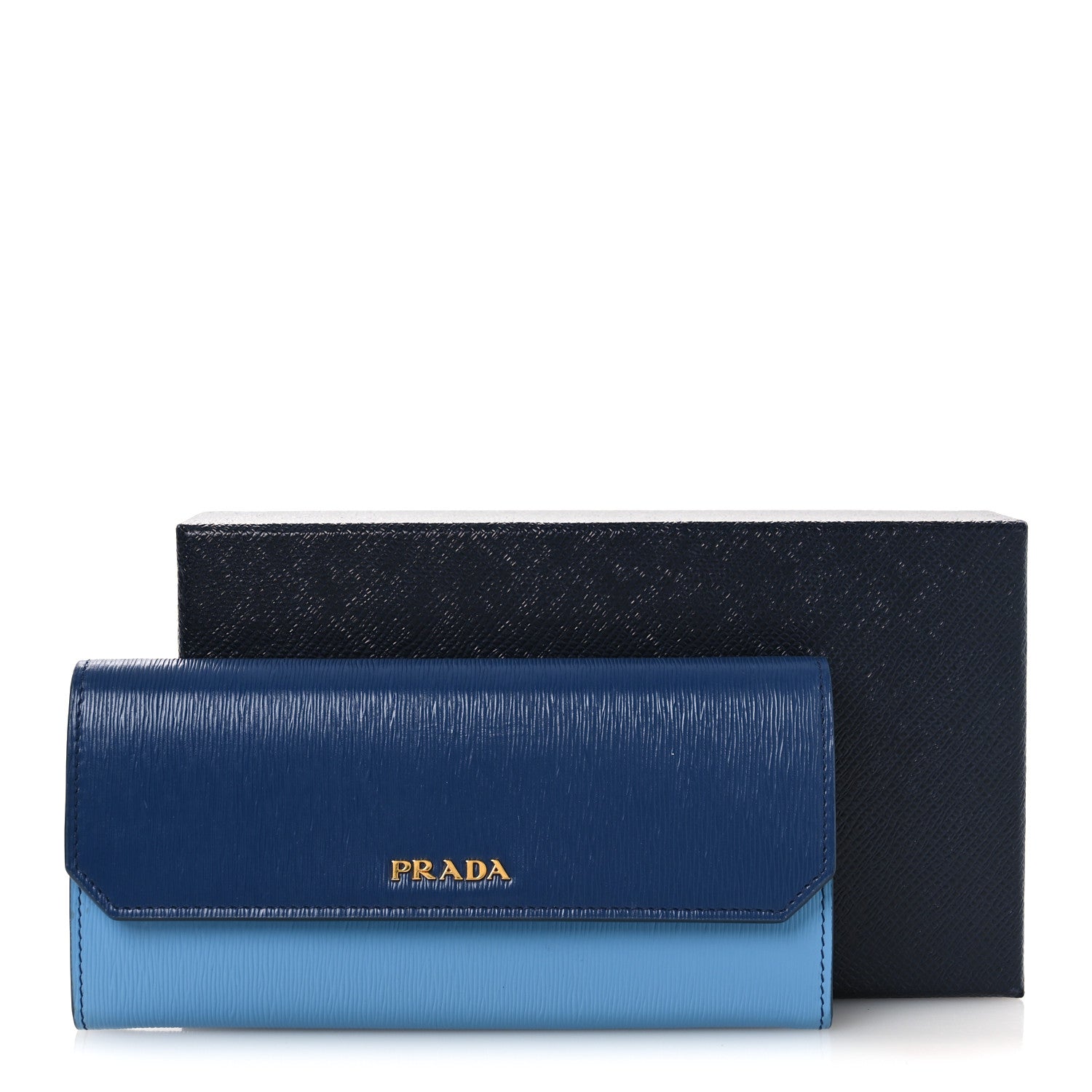 Prada Vitello Move Bi-Color Metal Continental Flap Travel Wallet Bluette Mare 9 of 9