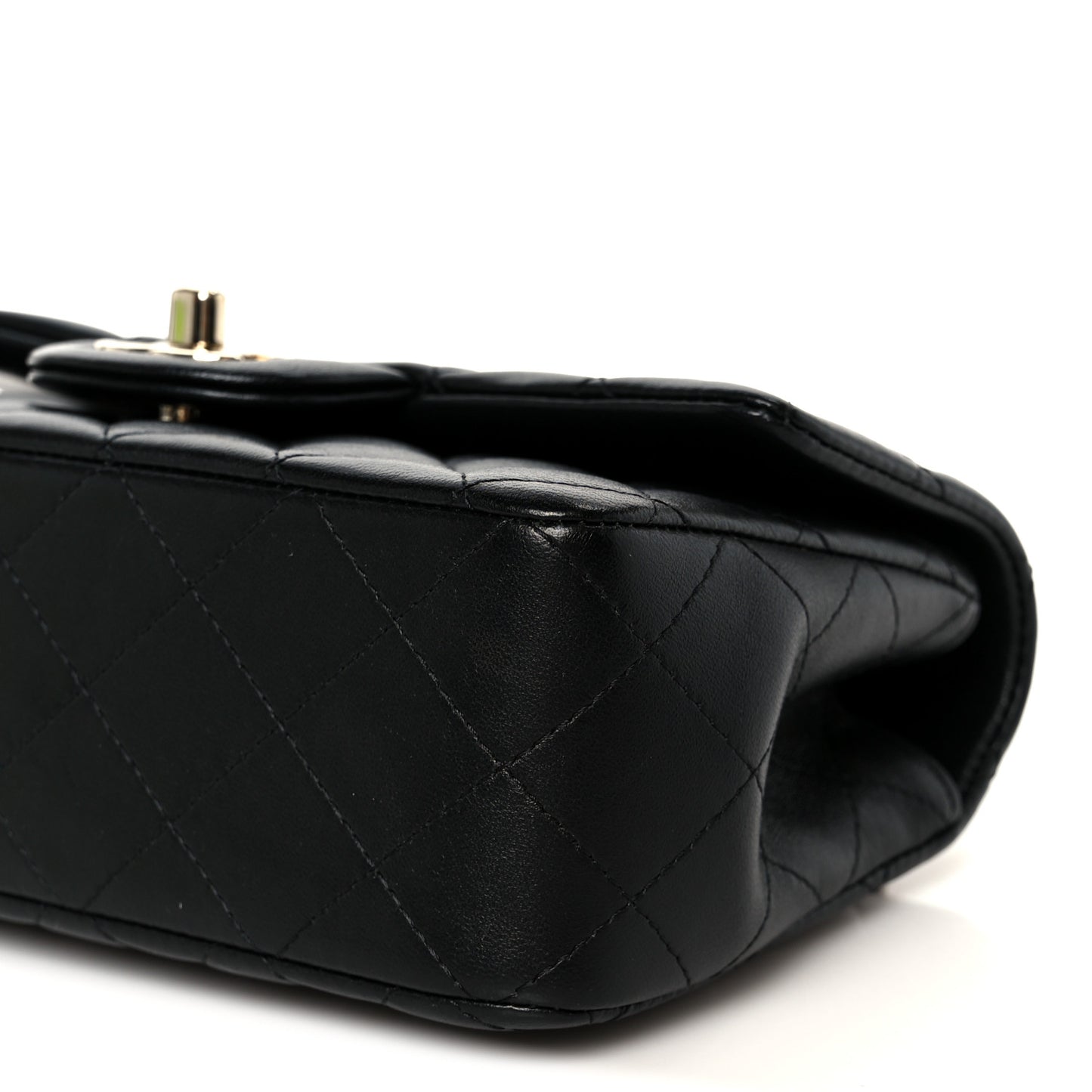 Lambskin Quilted Mini Top Handle Rectangular Flap Black