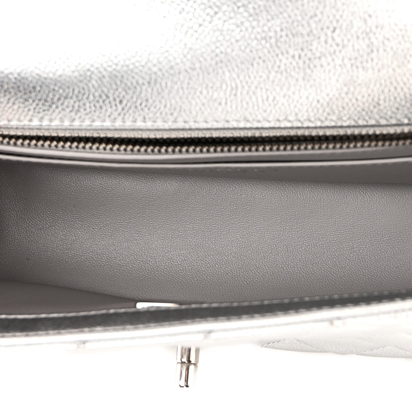 Metallic Caviar Quilted Mini Rectangular CC Slide Flap Silver