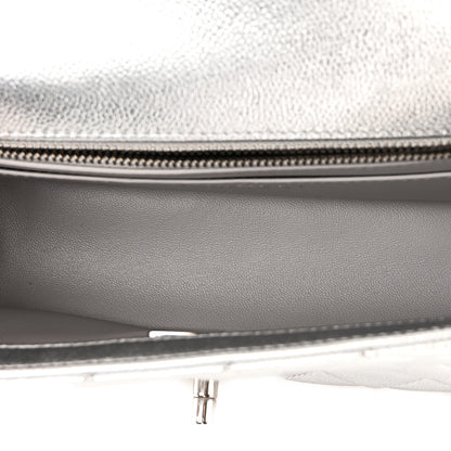 Chanel Metallic Caviar Quilted Mini Rectangular CC Slide Flap Silver 5 of 11