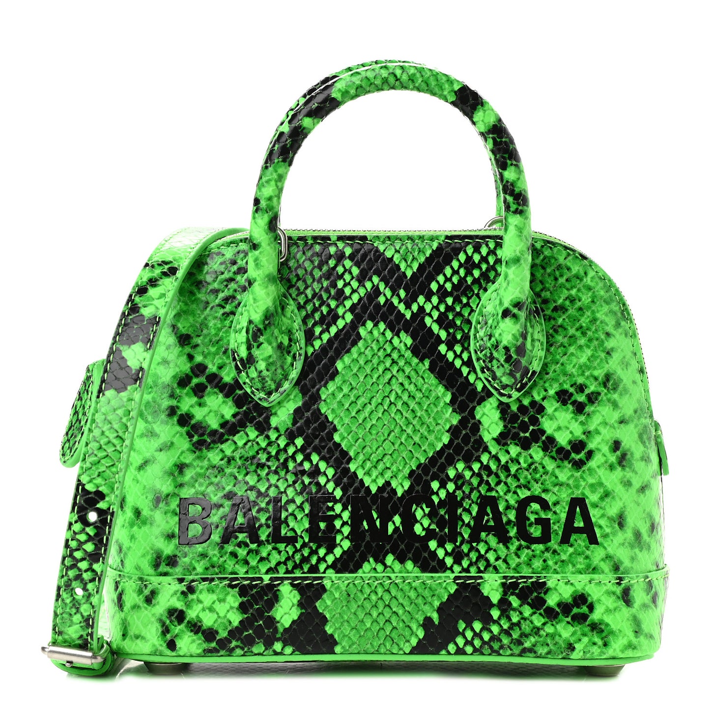 Calfskin Python Effect XXS Ville Top Handle Bag Fluo Green Black