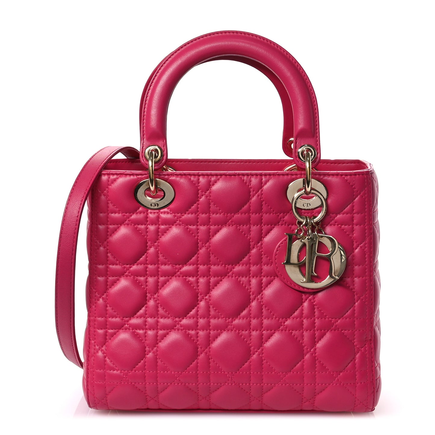 Lambskin Cannage Medium Lady Dior Fuchsia