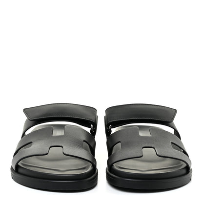Hermes Calfskin Womens Chypre Sandals 37.5 Black 2 of 11