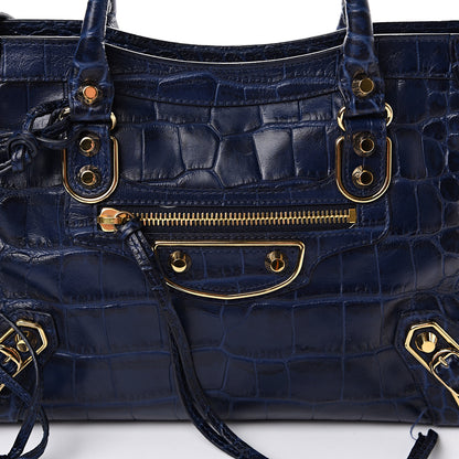 Balenciaga Calfskin Crocodile Embossed Gold Metallic Edge Hardware S City Bleu 8 of 14
