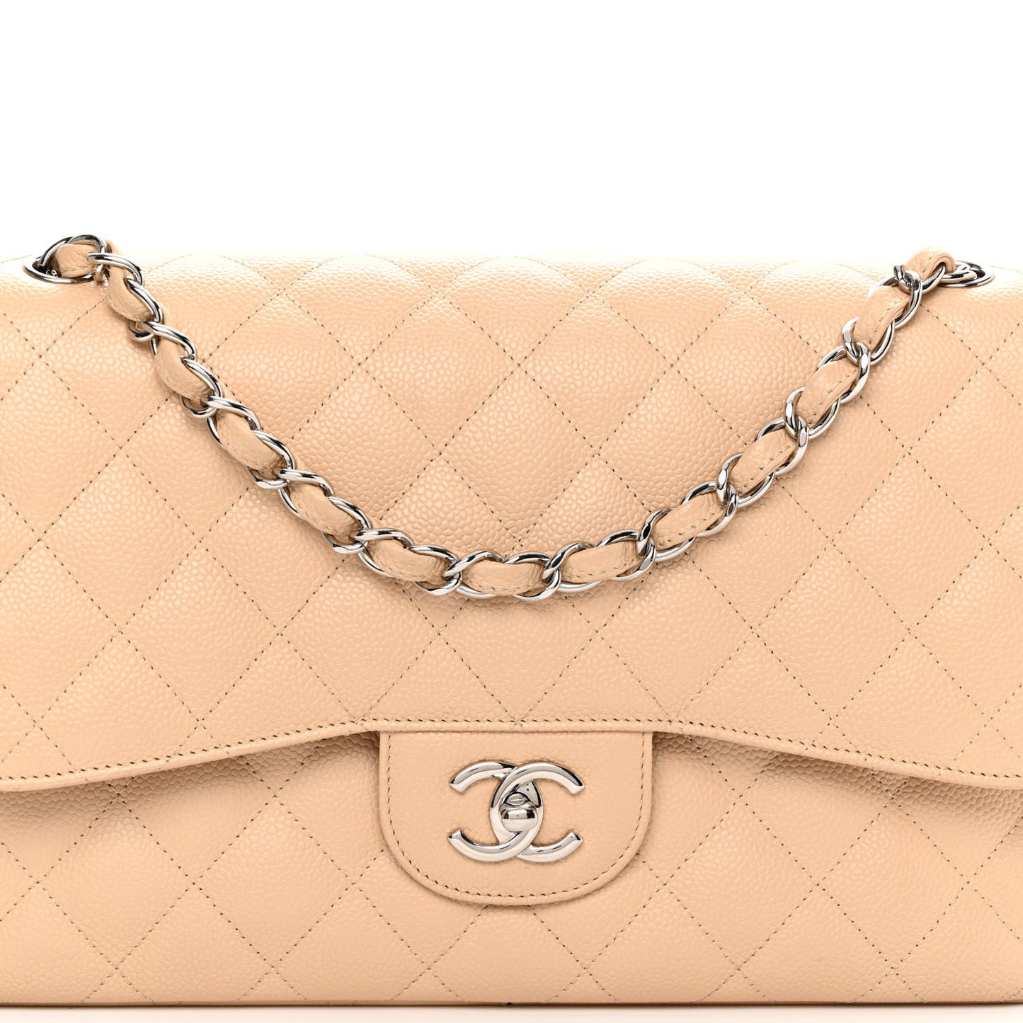 Caviar Quilted Jumbo Double Flap Beige Clair