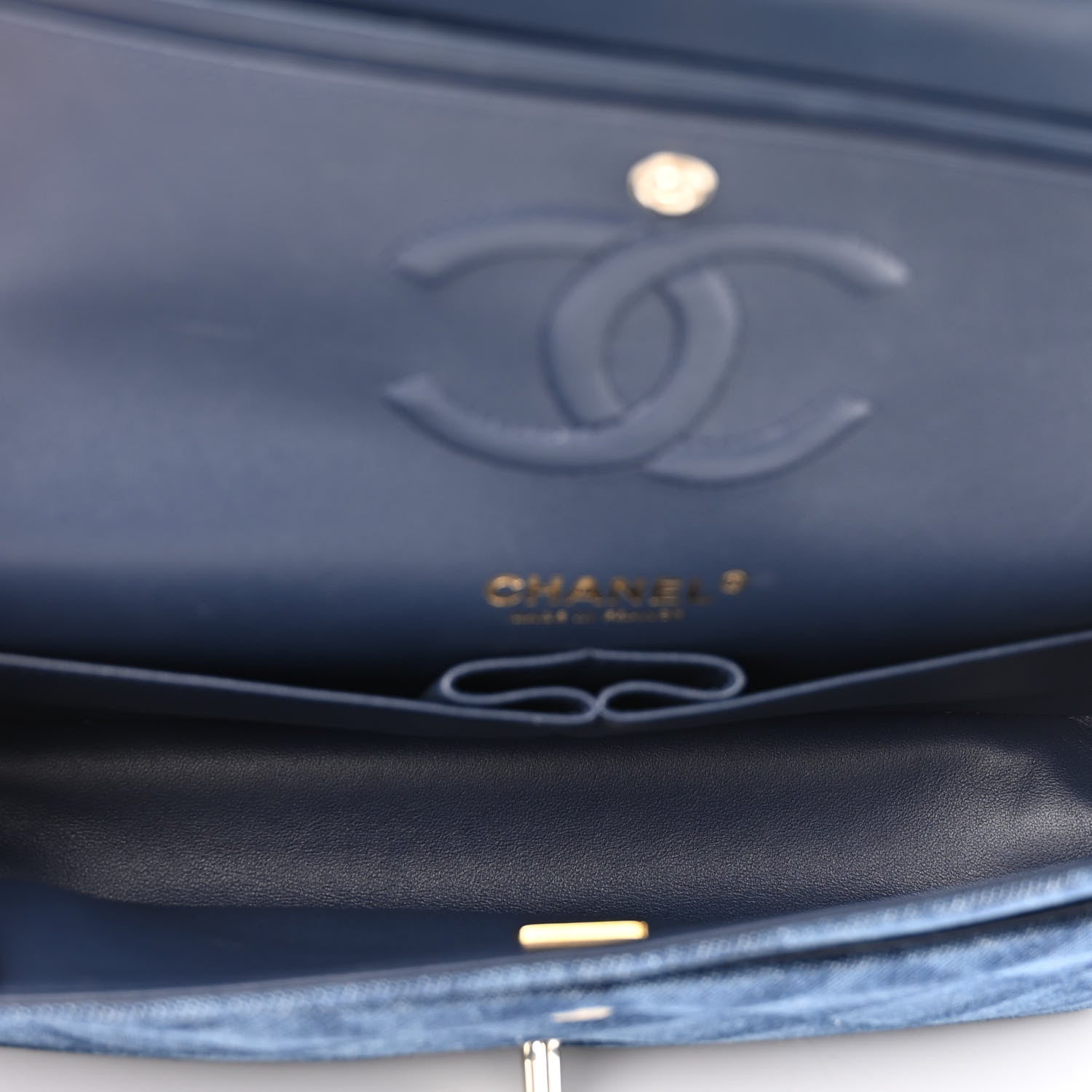 Chanel Printed Denim Quilted Medium Double Flap Dark Blue 10 of 10