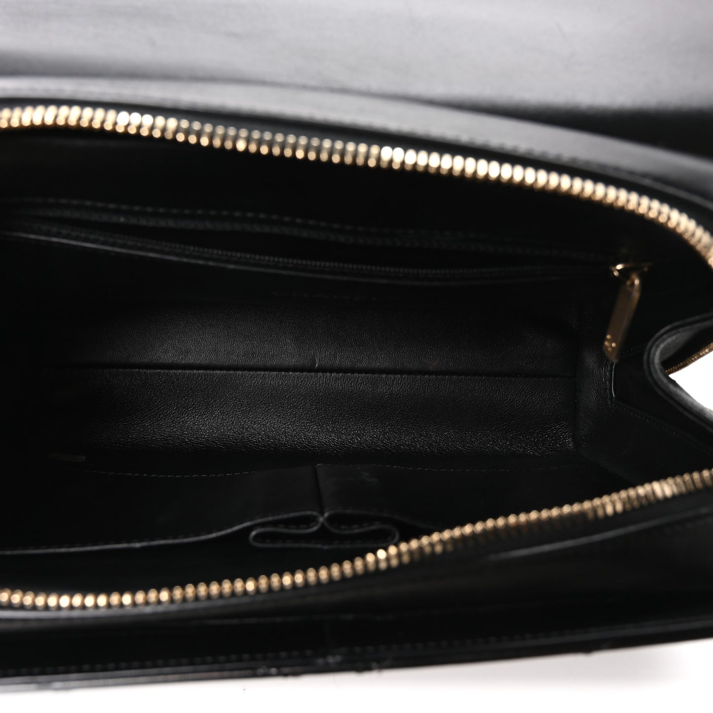Calfskin Chevron Quilted Medal Flap Black