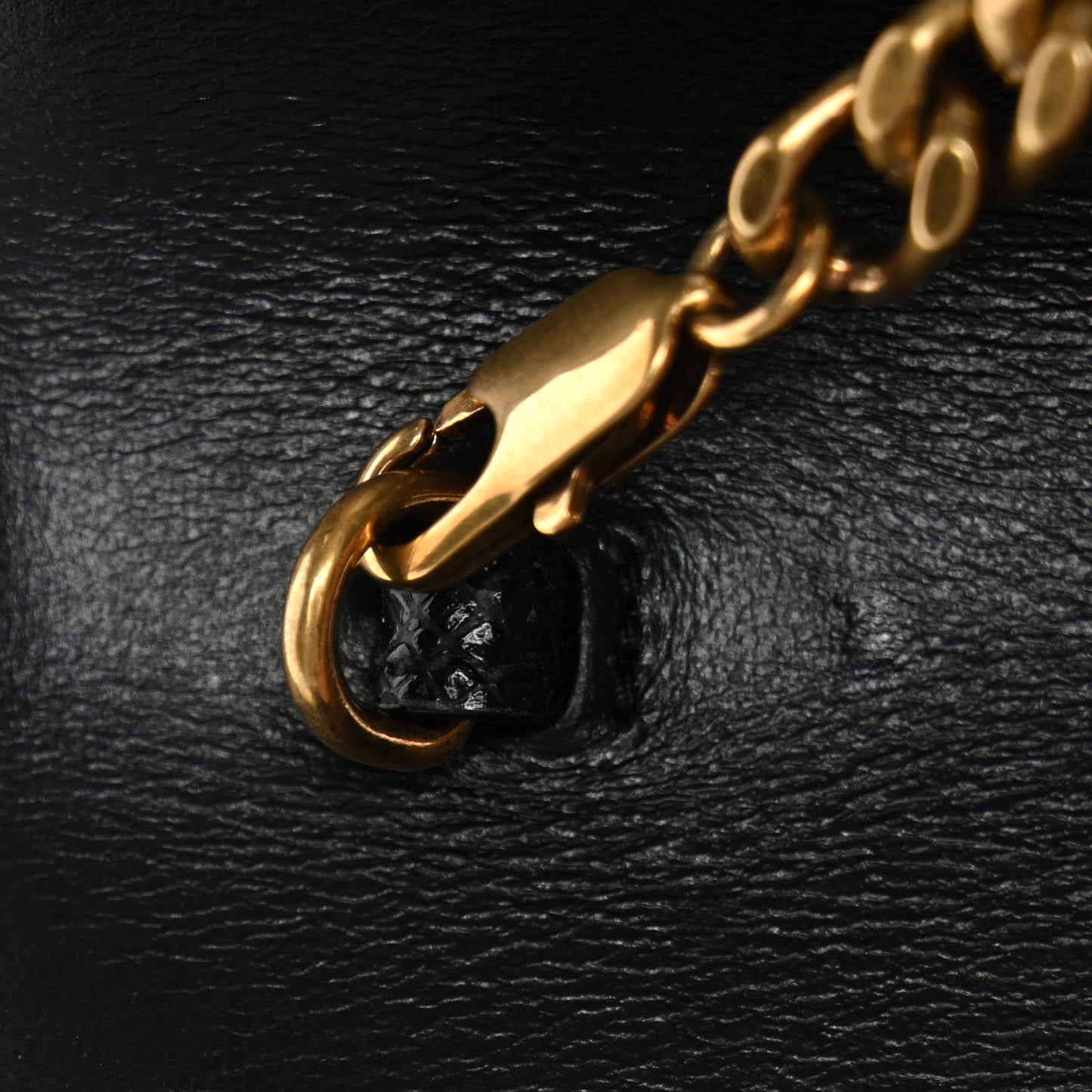 Coated Bark Calfskin Sunset Chain Wallet Black