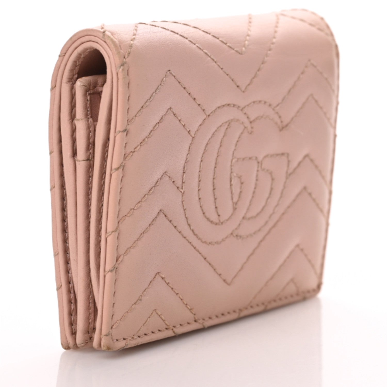 Gucci Calfskin Matelasse GG Marmont Card Case Wallet Perfect Pink 2 of 6