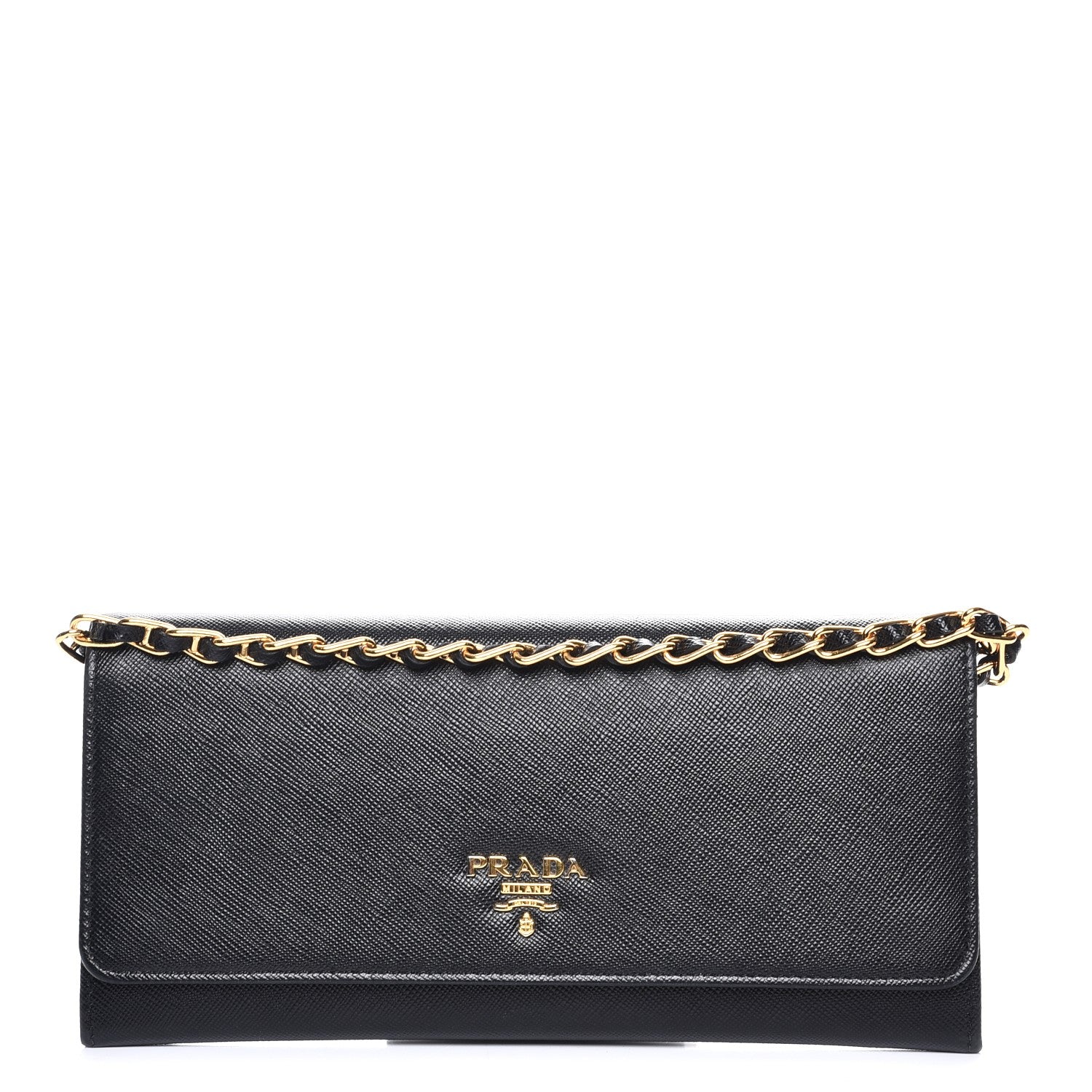 Prada Saffiano Metal Oro Chain Wallet Nero Black 1 of 9