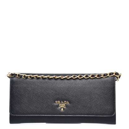 Prada Saffiano Metal Oro Chain Wallet Nero Black 1 of 9