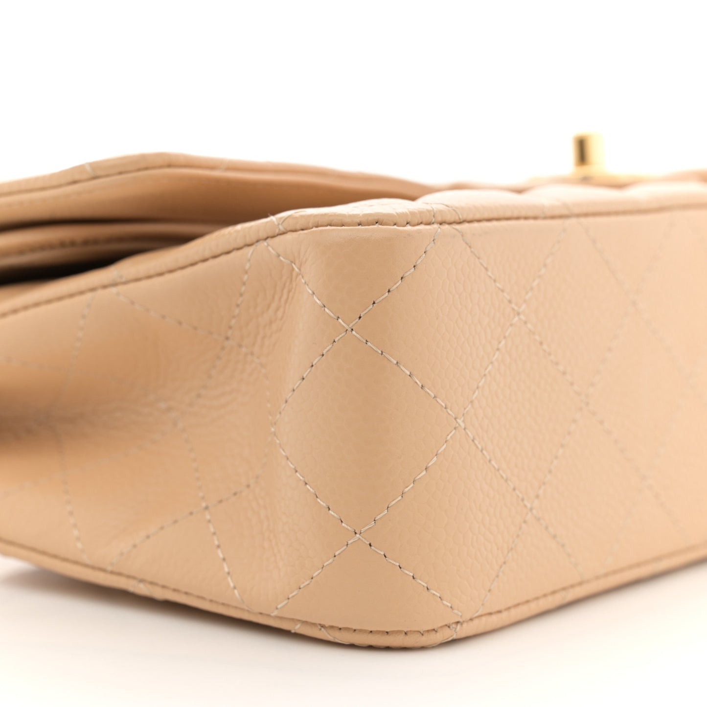 Caviar Quilted Medium Double Flap Beige