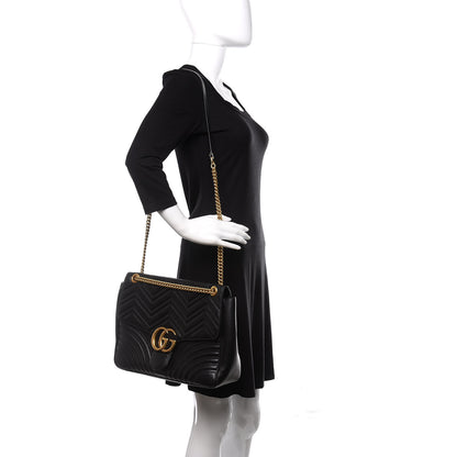 Gucci Calfskin Matelasse Large GG Marmont Shoulder Bag Black 2 of 11