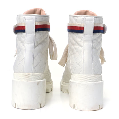 Gucci Calfskin Quilted Sylvie Web Lace Up Combat Ankle Boots 39.5 White 3 of 5
