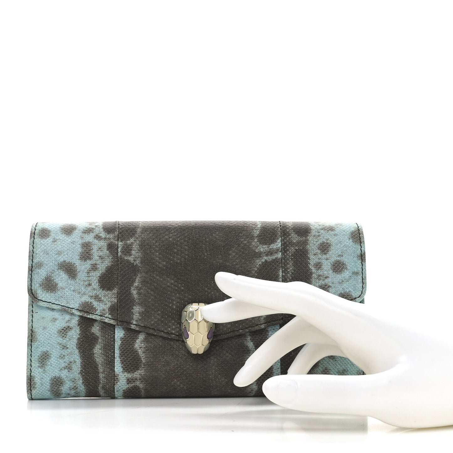 Karung Calfskin Serpenti Forever Long Wallet Blue Brown