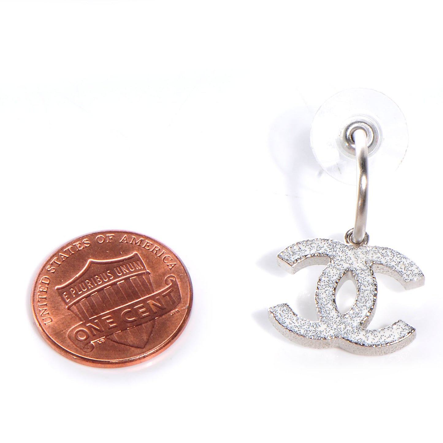 Glitter Enamel CC Loop Earrings Silver White