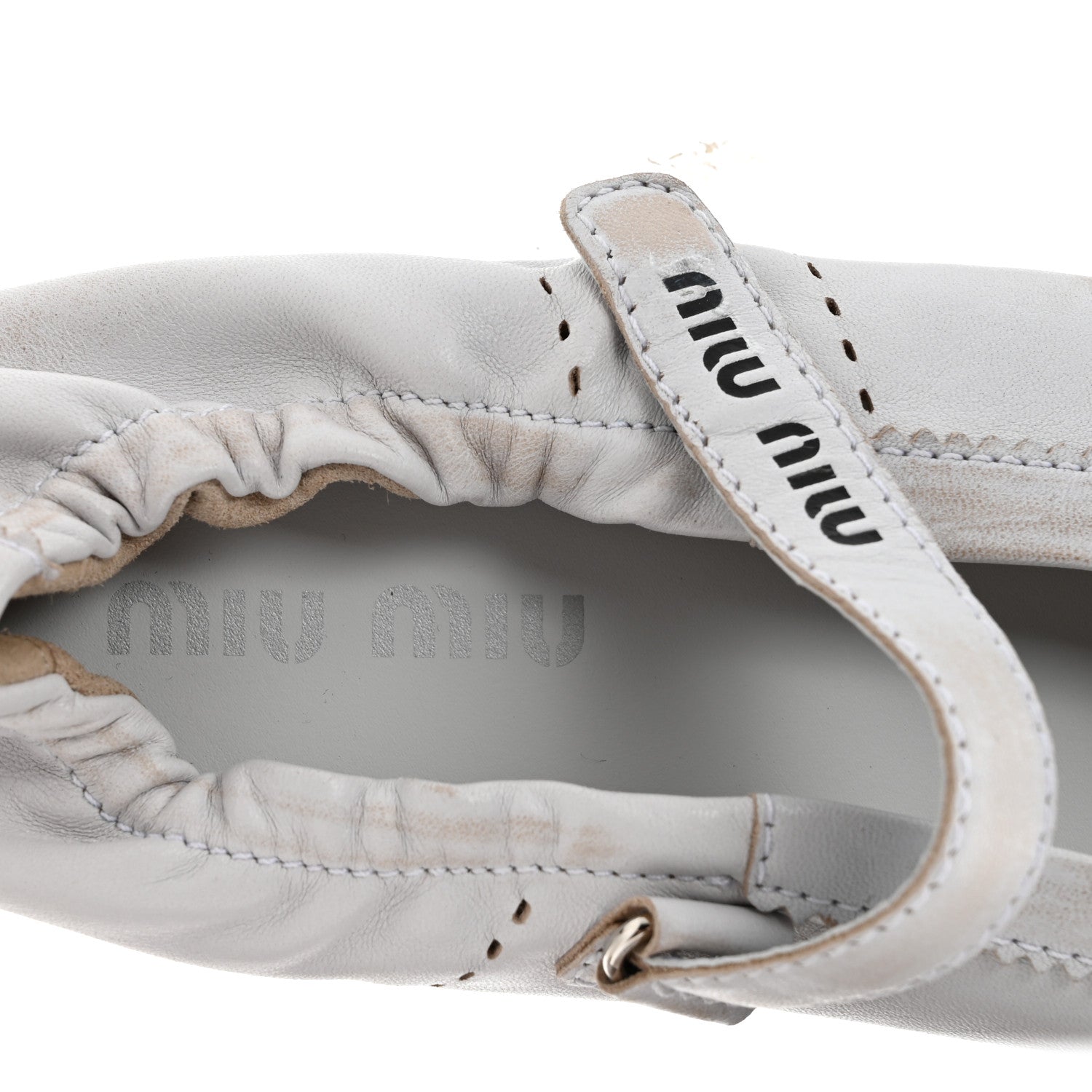 Miu Miu Bleached Nappa Womens Plume Mary Jane Ballerina Sneakers 37.5 Bianco 8 of 8