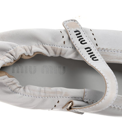 Miu Miu Bleached Nappa Womens Plume Mary Jane Ballerina Sneakers 37.5 Bianco 8 of 8