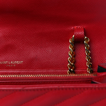 Saint Laurent Grain De Poudre Matelasse Chevron Monogram Chain Wallet New Red 17 of 21