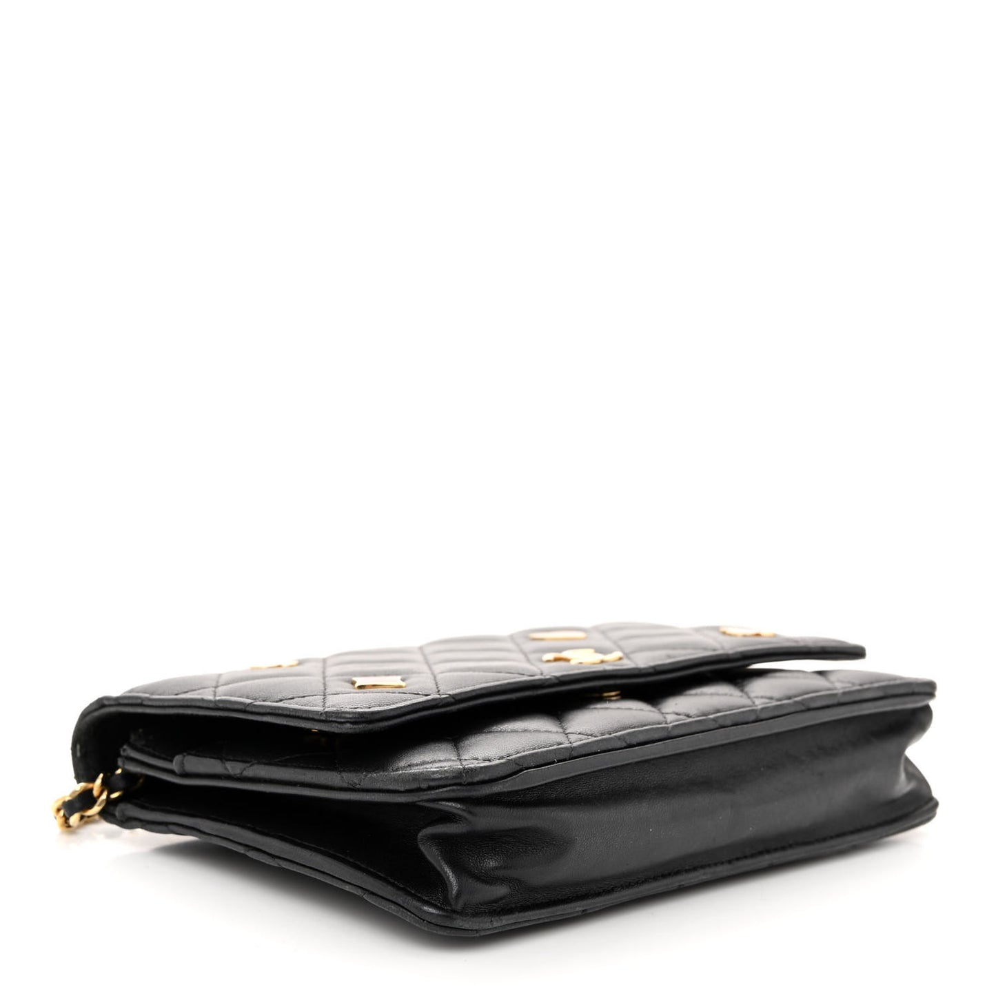 Lambskin Quilted Enamel Coco Casino Wallet On Chain WOC Black