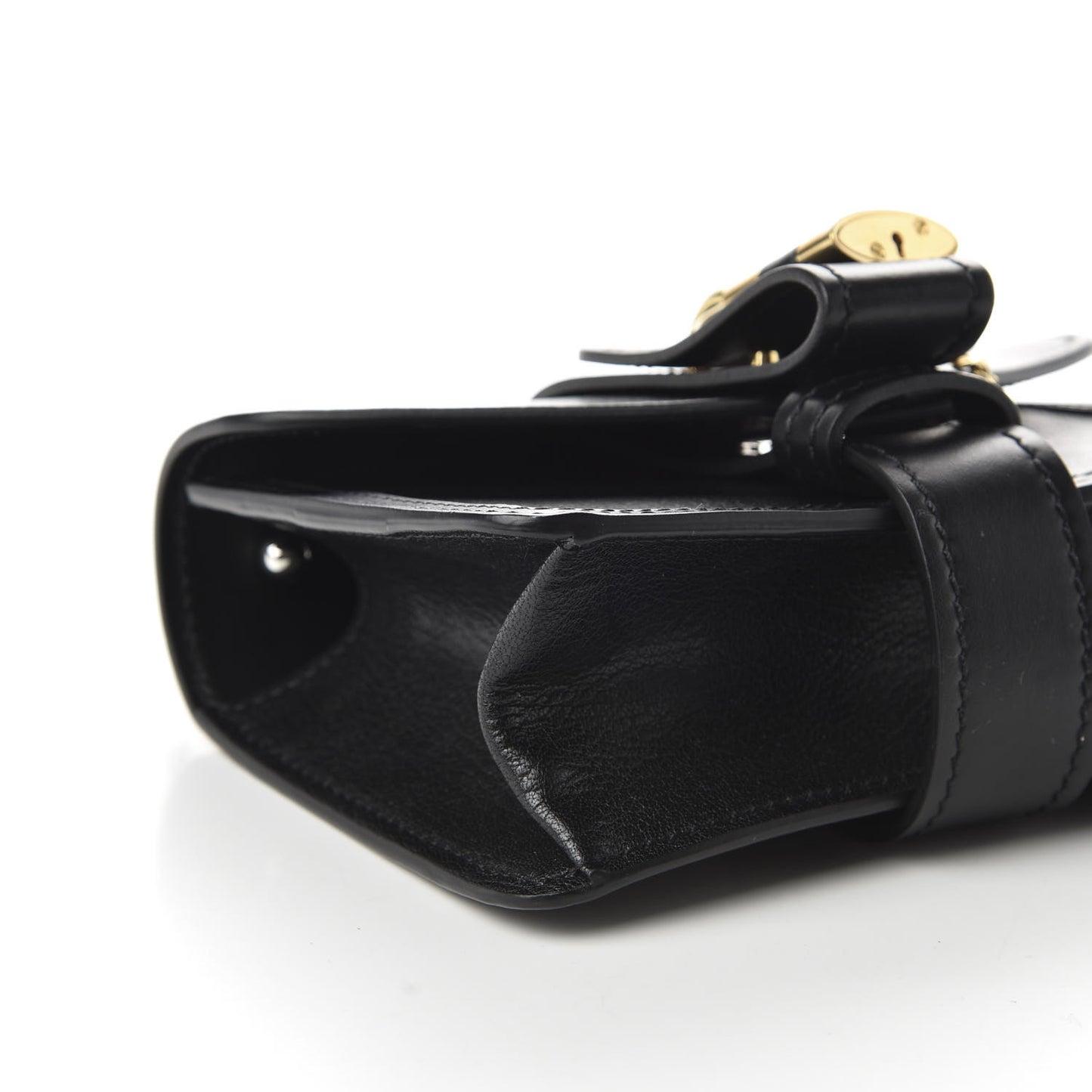 Shiny Goatskin Calfskin Mini Aby Chain Shoulder Bag Black