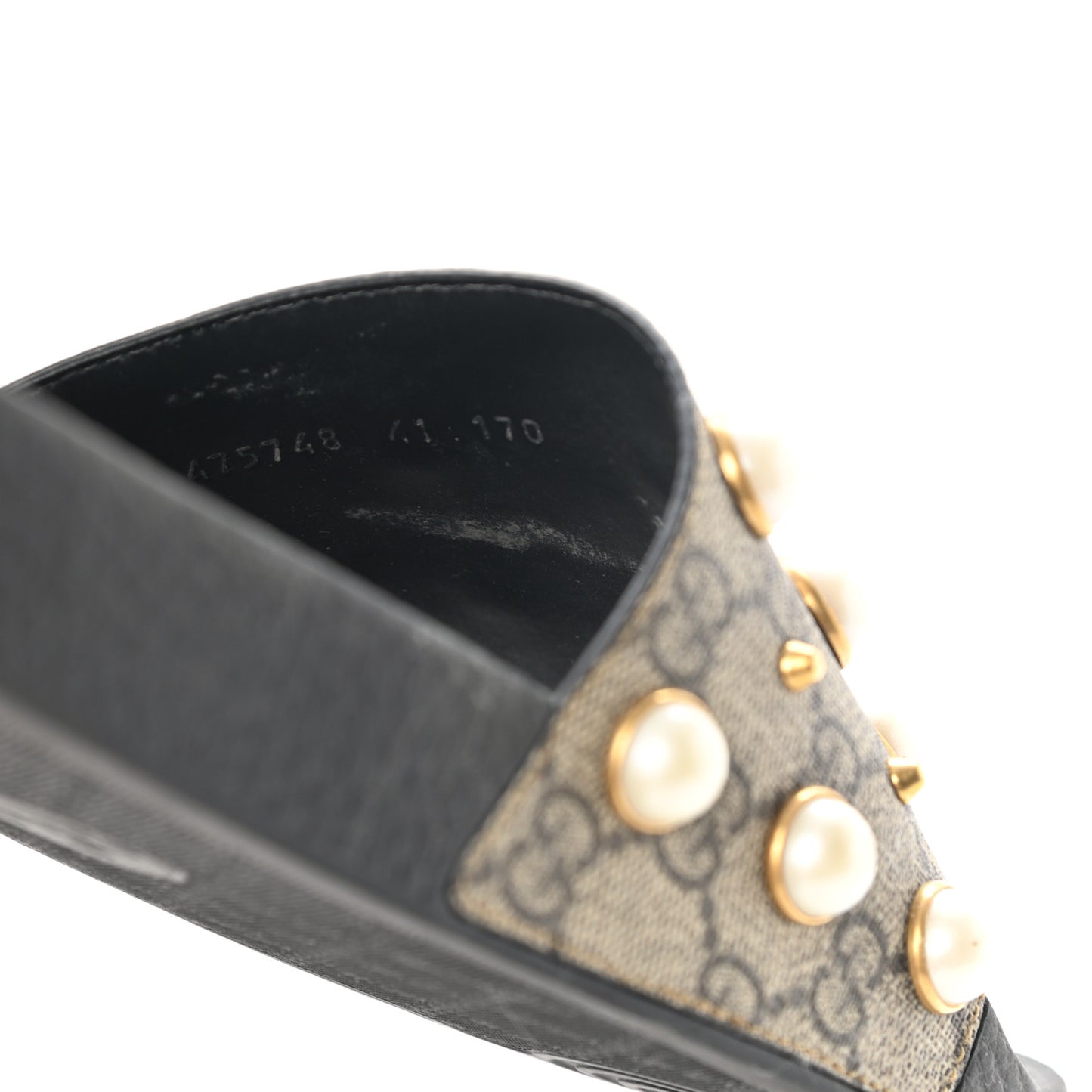 GG Supreme Monogram Pearls Slide Sandals 41 Beige