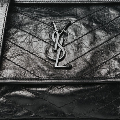 Saint Laurent Crinkled Calfskin Matelasse Monogram Medium Niki Chain Satchel Black 7 of 10
