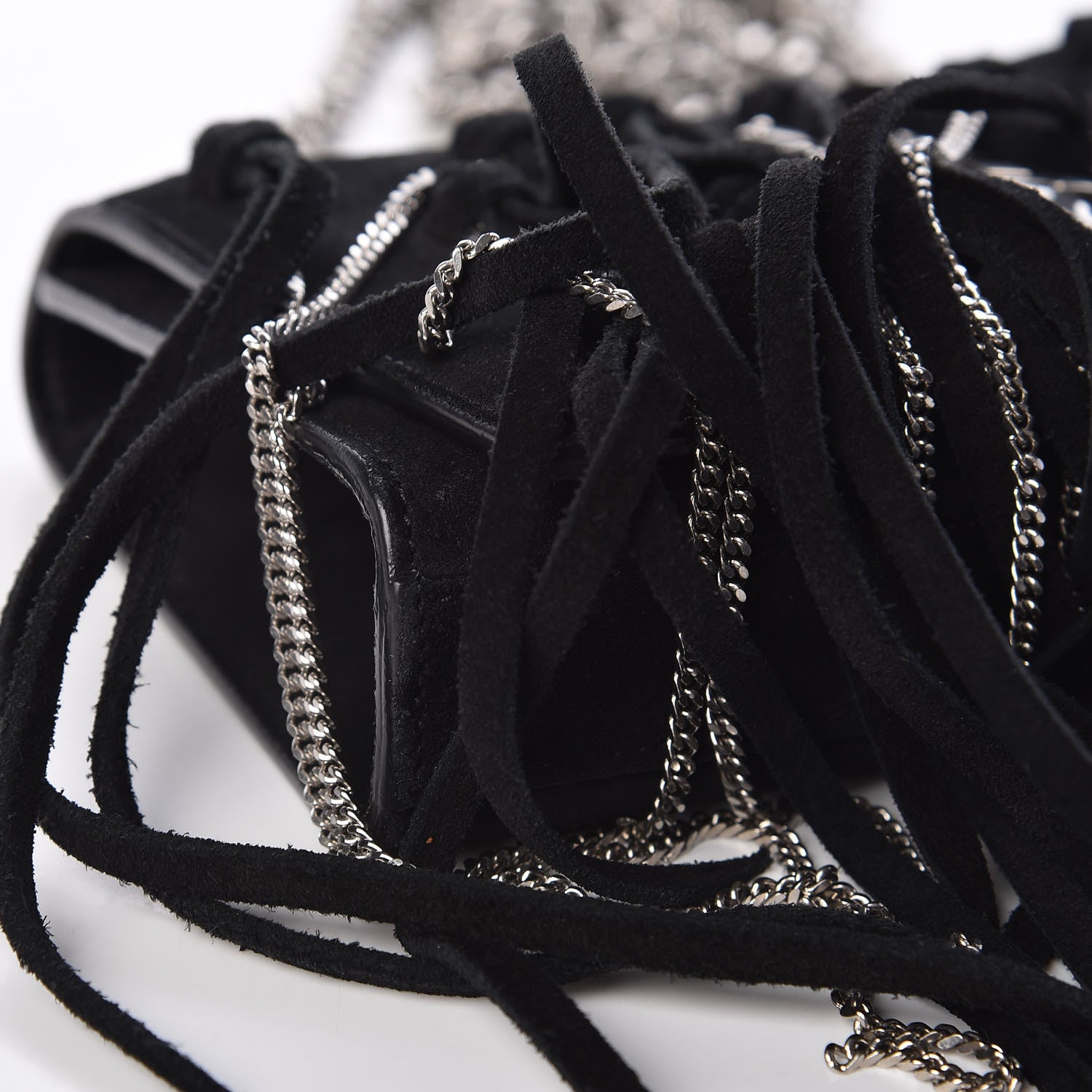 Saint Laurent Suede Fringe Chain Small Monogram Satchel Black 7 of 12